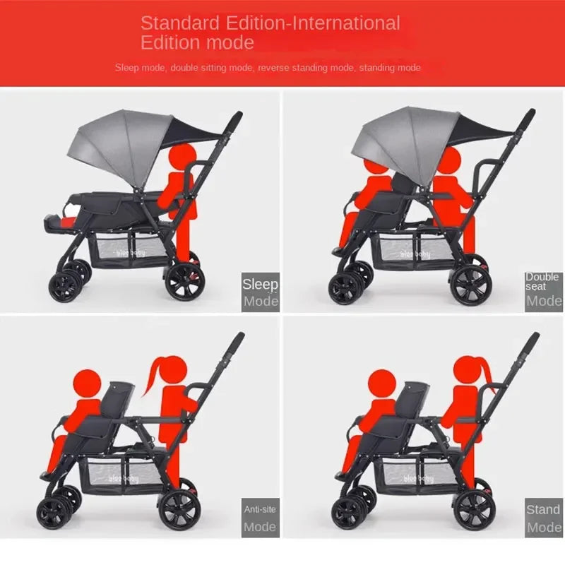 Removable Rear Seat Baby Twin Stroller