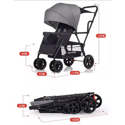 Removable Rear Seat Baby Twin Stroller