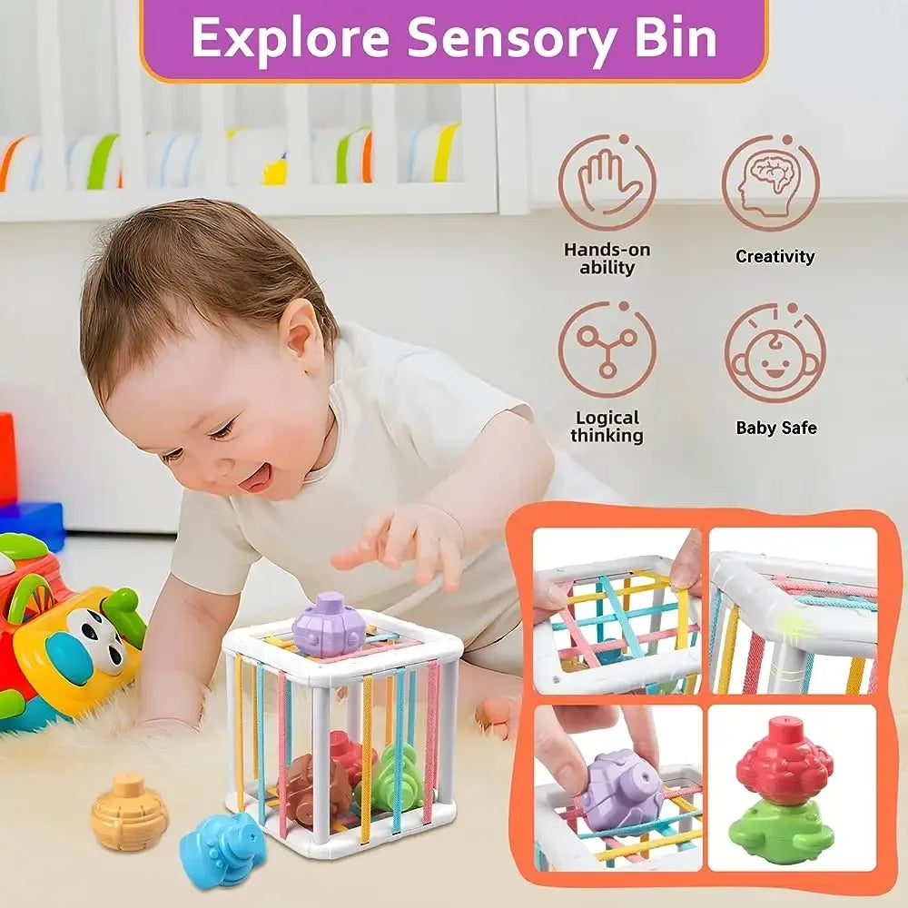 Baby Montessori Shape Sorter Cube Rainbow Toy