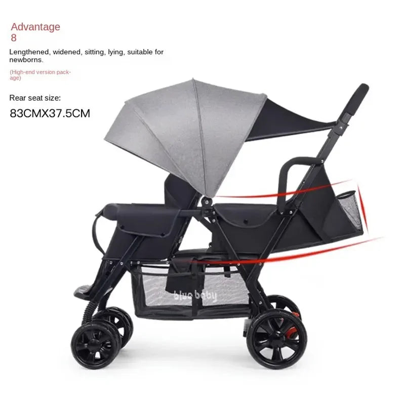 Removable Rear Seat Baby Twin Stroller